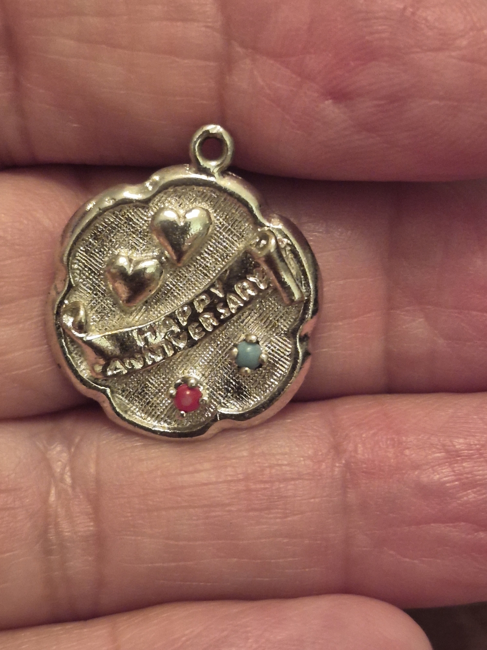 Vintage Anniversary Heart Charm Pendant in Sterling Silver with Red and Blue